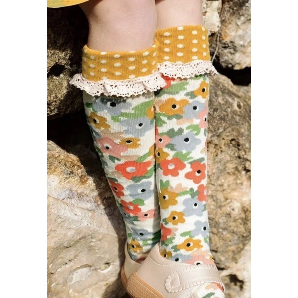 Matilda Jane Girls Yellow Floral Fancy Frolic Socks Size Large New
